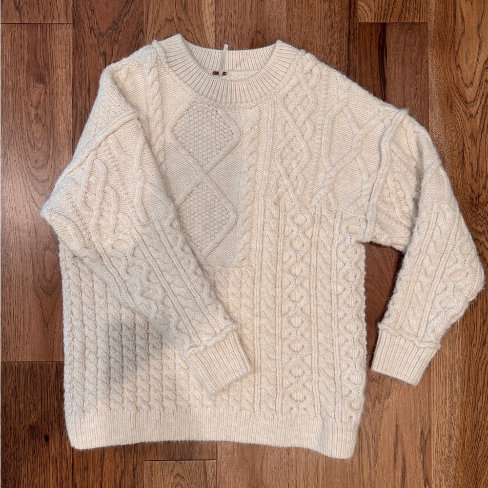 Free People Cream Cable Knit Sweater